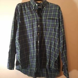 Nautica Mens Button Down Shirt Blue Green Plaid Long Sleeve Pocket Cotton XXL